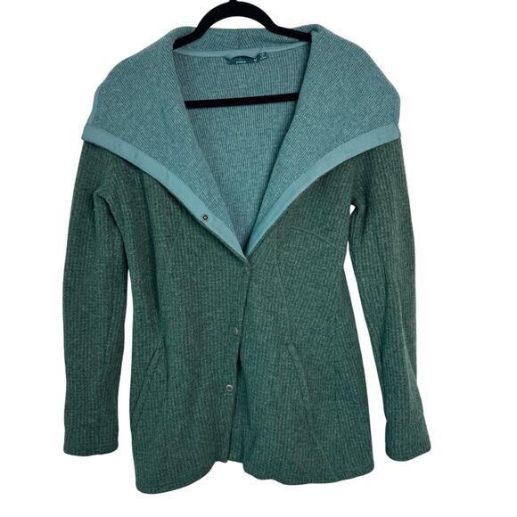 prAna Milana Asymmetrical Wool Snap Button Jacket Green Long Pockets Size M $180 - Picture 4 of 9
